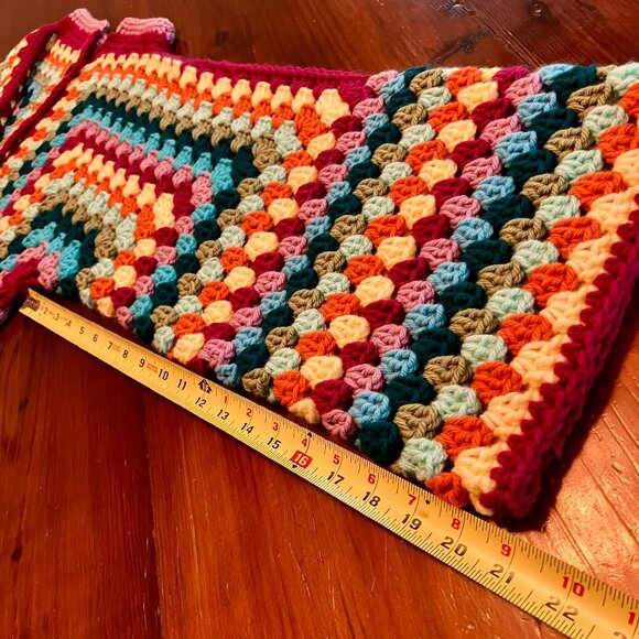 Cardigan Sweater Multicolor Handmade Crochet with 2 Buttons Large - Picture 7 of 9